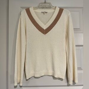 Wayf Dylan Cream V-Neck Knit Sweater